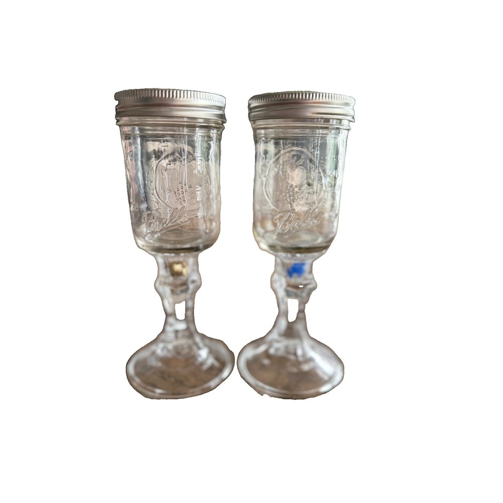 Ball Mason Redneck Hillbilly Wine Glasses 12 oz Jar on Stem w/Lids Set Of 2
